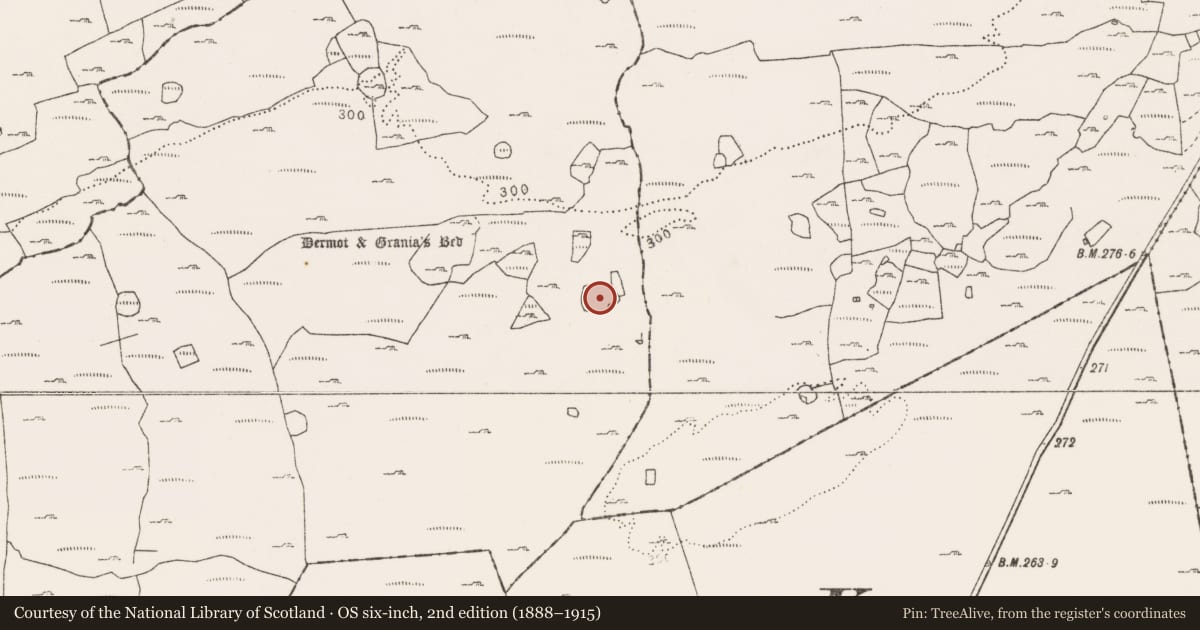 Ordnance Survey six-inch map, 2nd edition (1888–1915) covering the location of Enclosure, Clooneen, County Clare, with a pin at the register's coordinates