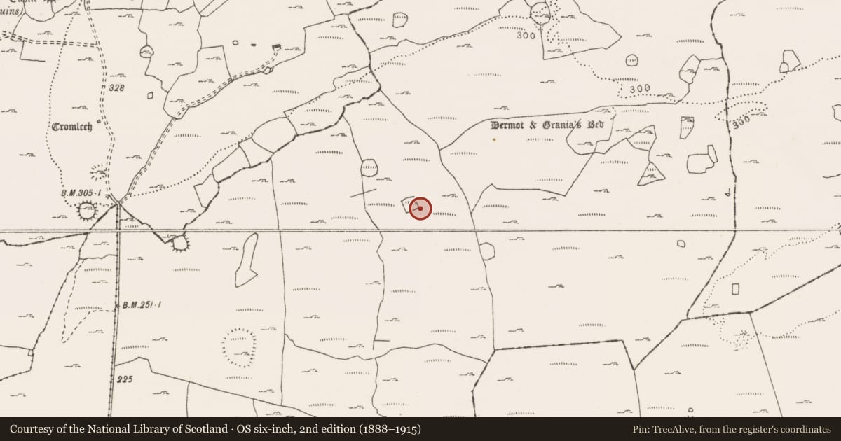 Ordnance Survey six-inch map, 2nd edition (1888–1915) covering the location of House - indeterminate date, Clooneen, County Clare, with a pin at the register's coordinates