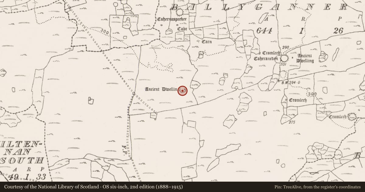 Ordnance Survey six-inch map, 2nd edition (1888–1915) covering the location of House - indeterminate date, Ballyganner North, County Clare, with a pin at the register's coordinates