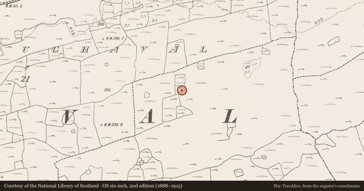 Ordnance Survey six-inch map, 2nd edition (1888–1915) covering the location of Ringfort - cashel, Ballyganner North, County Clare, with a pin at the register's coordinates