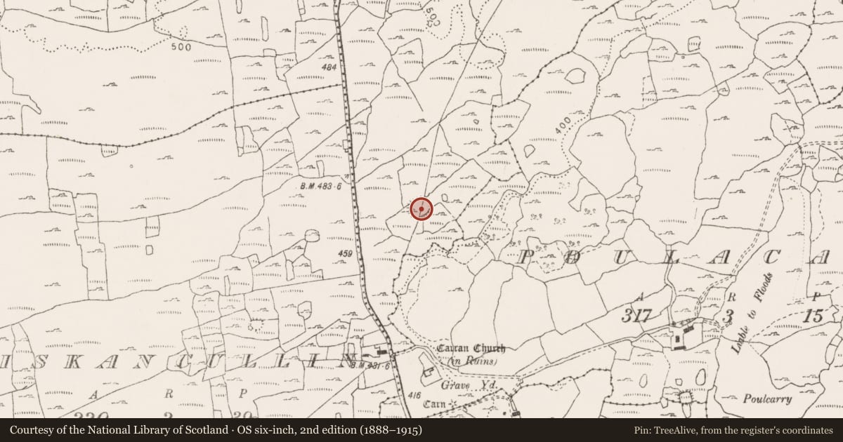 Ordnance Survey six-inch map, 2nd edition (1888–1915) covering the location of Ringfort - cashel, Poulcaragharush, County Clare, with a pin at the register's coordinates