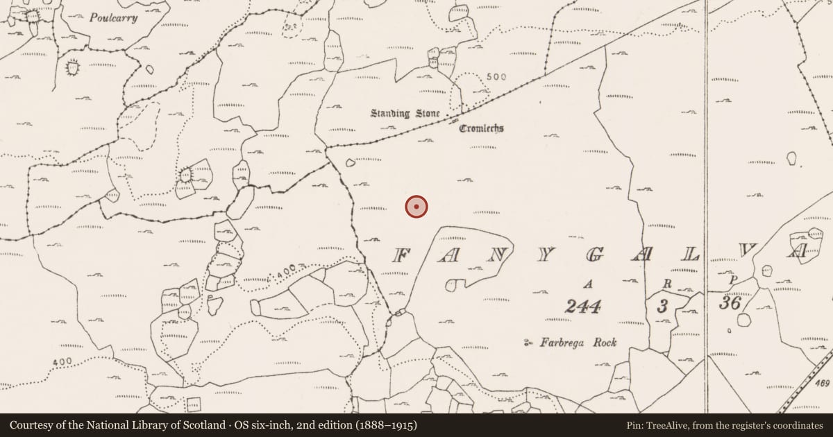 Ordnance Survey six-inch map, 2nd edition (1888–1915) covering the location of Mound, Fanygalvan, County Clare, with a pin at the register's coordinates