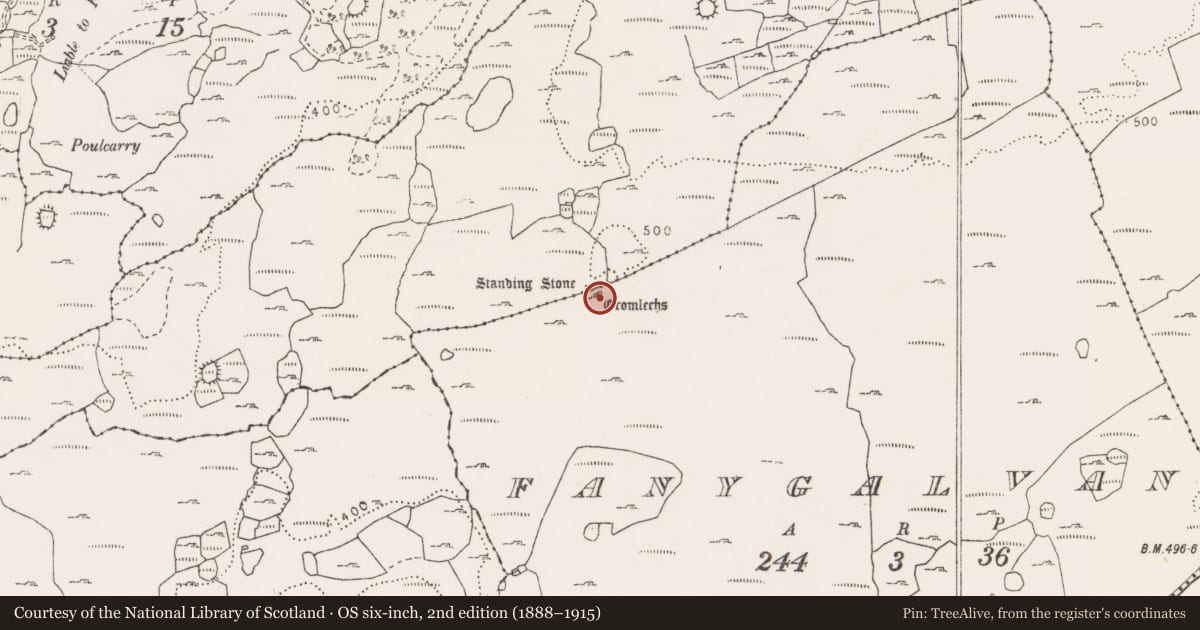 Ordnance Survey six-inch map, 2nd edition (1888–1915) covering the location of Cist, Fanygalvan, County Clare, with a pin at the register's coordinates