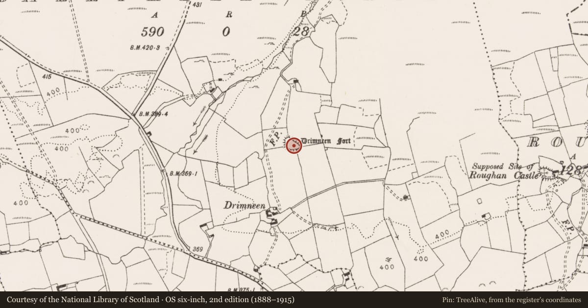 Ordnance Survey six-inch map, 2nd edition (1888–1915) covering the location of Ringfort - rath, Ballykeel North, County Clare, with a pin at the register's coordinates