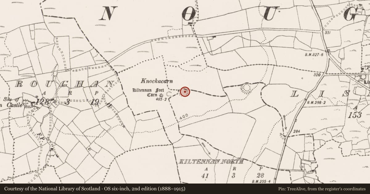 Ordnance Survey six-inch map, 2nd edition (1888–1915) covering the location of Ringfort - rath, Ballyhomulta, County Clare, with a pin at the register's coordinates