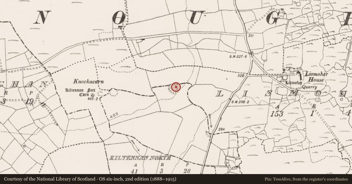 Ordnance Survey six-inch map, 2nd edition (1888–1915) covering the location of Souterrain, Ballyhomulta, County Clare, with a pin at the register's coordinates