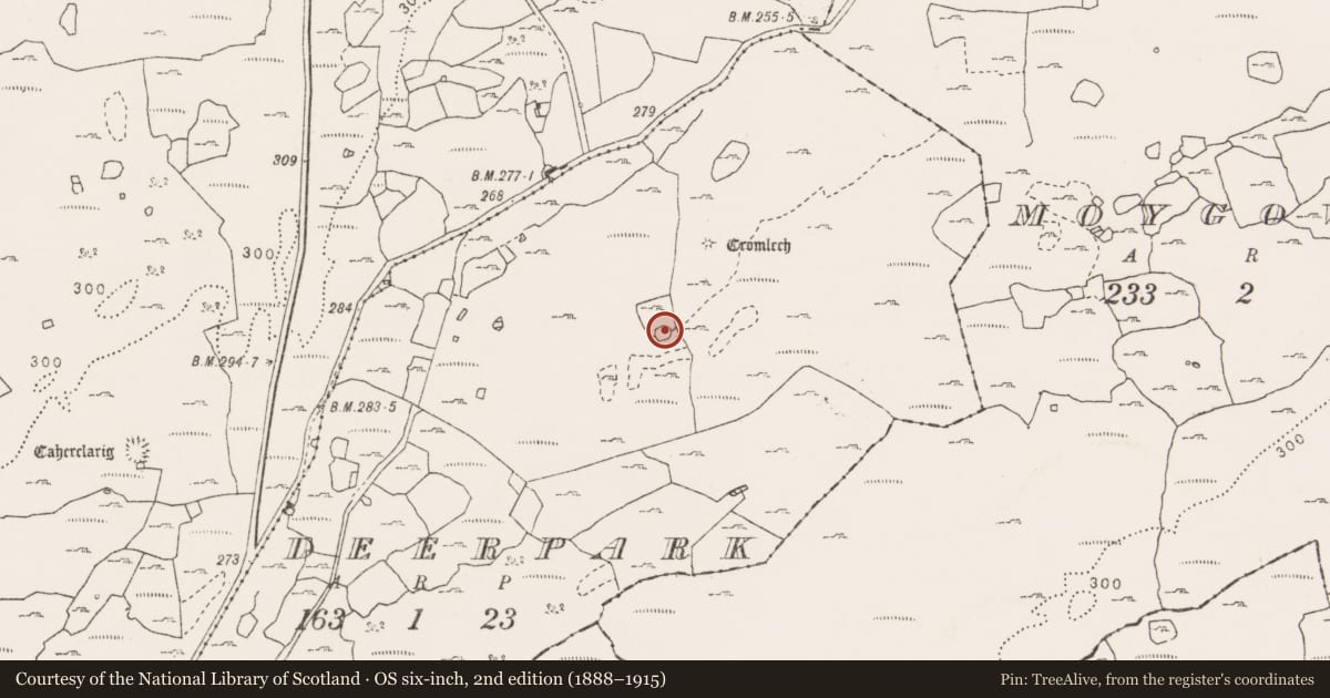 Ordnance Survey six-inch map, 2nd edition (1888–1915) covering the location of Ringfort - cashel, Deerpark, County Clare, with a pin at the register's coordinates