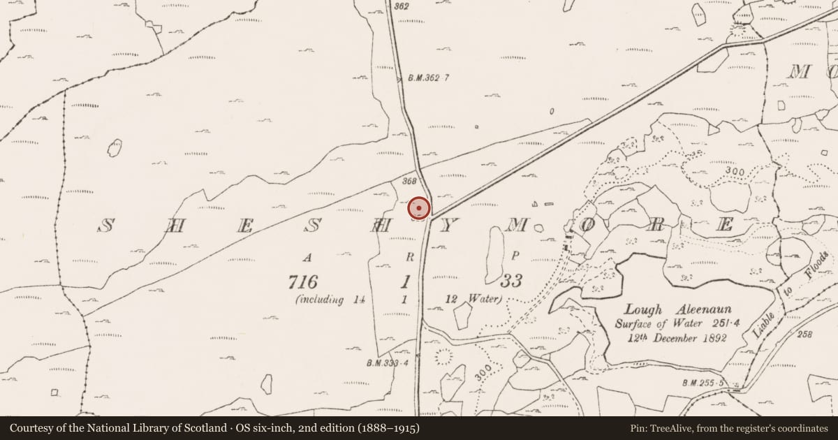 Ordnance Survey six-inch map, 2nd edition (1888–1915) covering the location of House - indeterminate date, Sheshymore, County Clare, with a pin at the register's coordinates