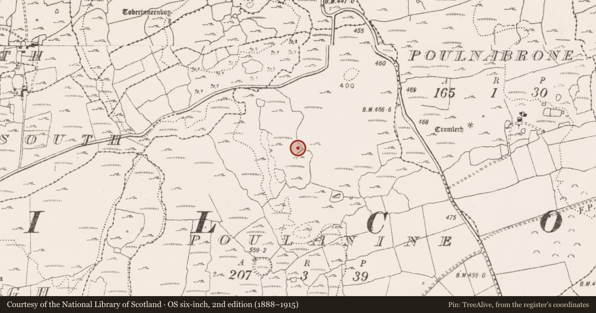 Ordnance Survey six-inch map, 2nd edition (1888–1915) covering the location of House - indeterminate date, Poulanine, County Clare, with a pin at the register's coordinates