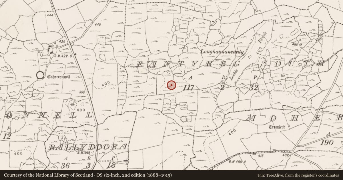 Ordnance Survey six-inch map, 2nd edition (1888–1915) covering the location of Cairn - unclassified, Eantybeg South, County Clare, with a pin at the register's coordinates