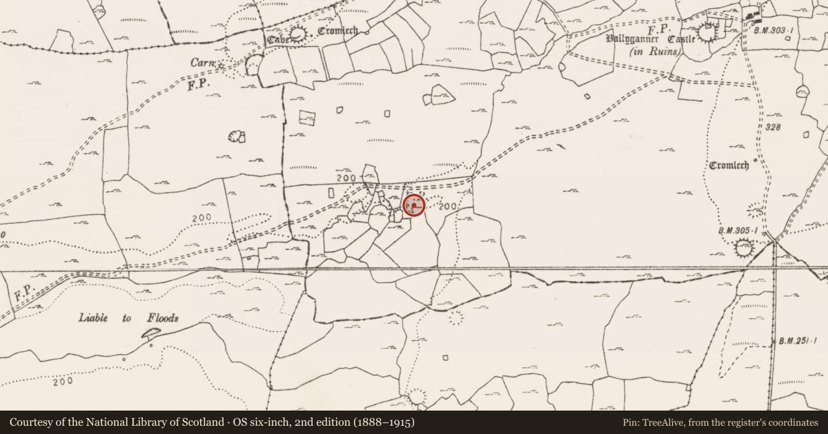 Ordnance Survey six-inch map, 2nd edition (1888–1915) covering the location of House - indeterminate date, Ballyganner South, County Clare, with a pin at the register's coordinates