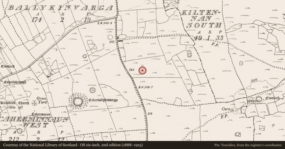 Ordnance Survey six-inch map, 2nd edition (1888–1915) covering the location of House - indeterminate date, Ballyhomulta, County Clare, with a pin at the register's coordinates