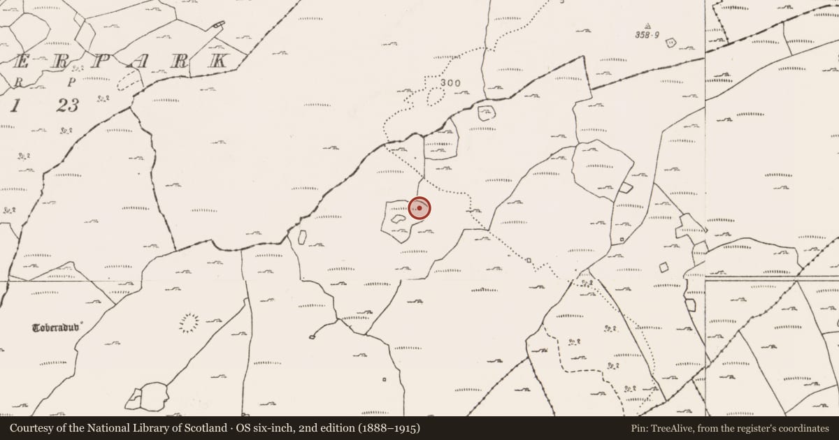Ordnance Survey six-inch map, 2nd edition (1888–1915) covering the location of Enclosure, Caherfadda, County Clare, with a pin at the register's coordinates