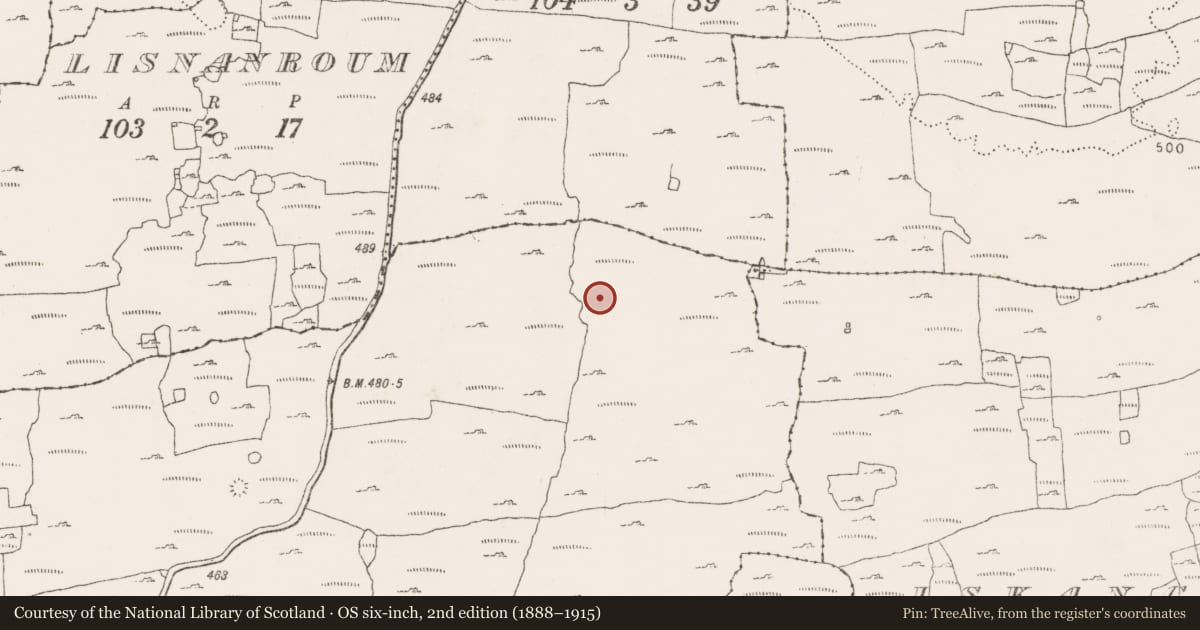 Ordnance Survey six-inch map, 2nd edition (1888–1915) covering the location of Enclosure, Kiltaan, County Clare, with a pin at the register's coordinates