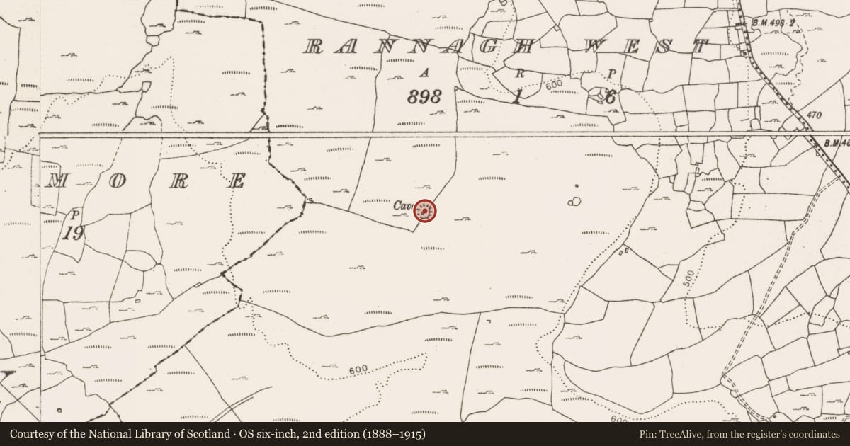 Ordnance Survey six-inch map, 2nd edition (1888–1915) covering the location of Ringfort - cashel, Rannagh West, County Clare, with a pin at the register's coordinates