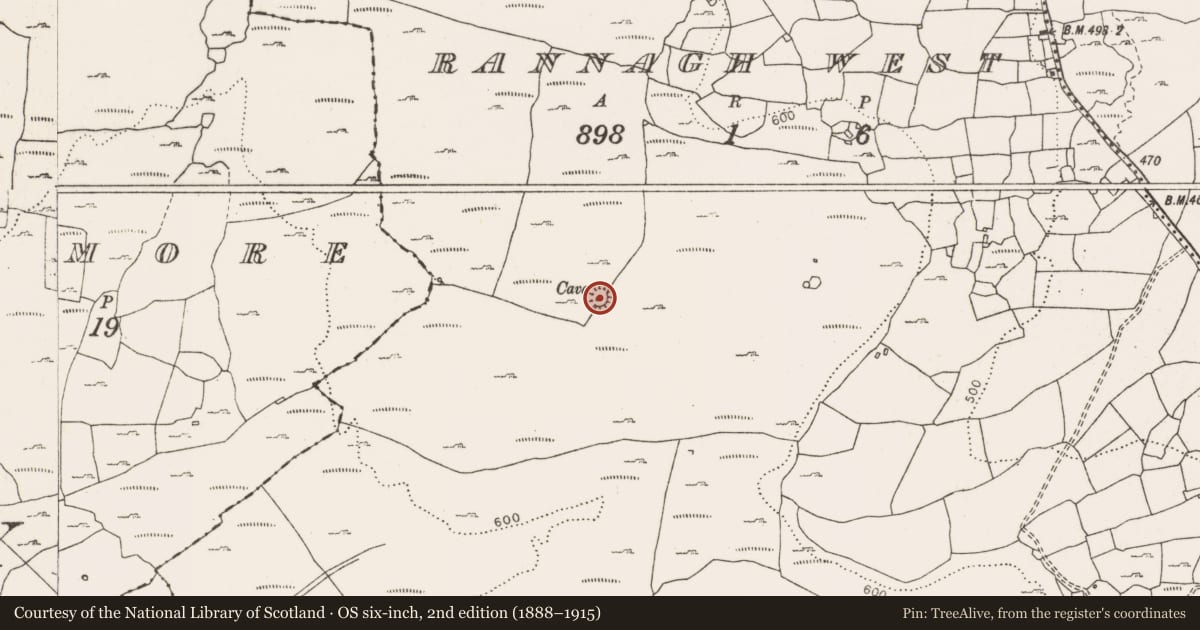 Ordnance Survey six-inch map, 2nd edition (1888–1915) covering the location of Souterrain, Rannagh West, County Clare, with a pin at the register's coordinates