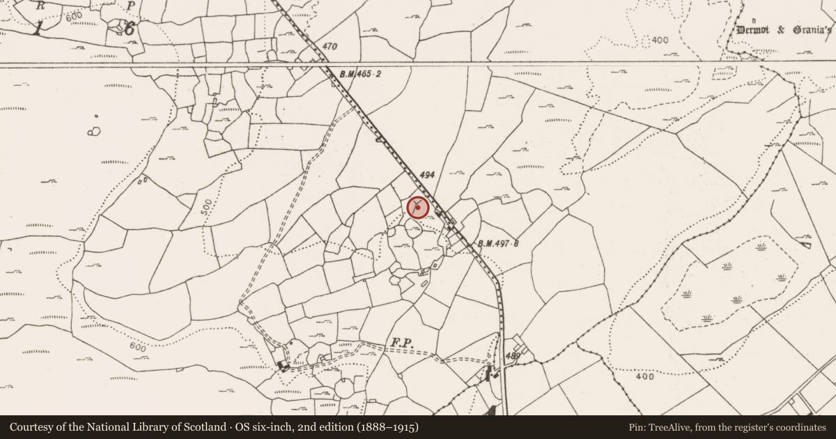 Ordnance Survey six-inch map, 2nd edition (1888–1915) covering the location of Ringfort - rath, Rannagh West, County Clare, with a pin at the register's coordinates
