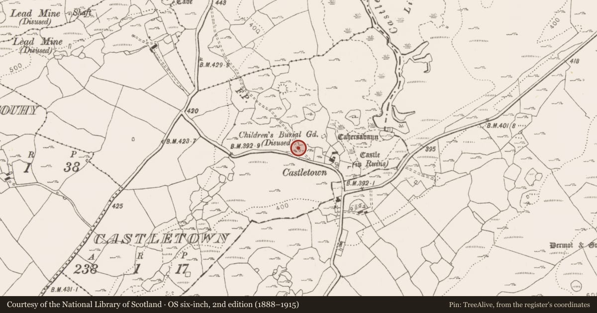 Ordnance Survey six-inch map, 2nd edition (1888–1915) covering the location of Ringfort - rath, Ballyconry, Crughwill, County Clare, with a pin at the register's coordinates