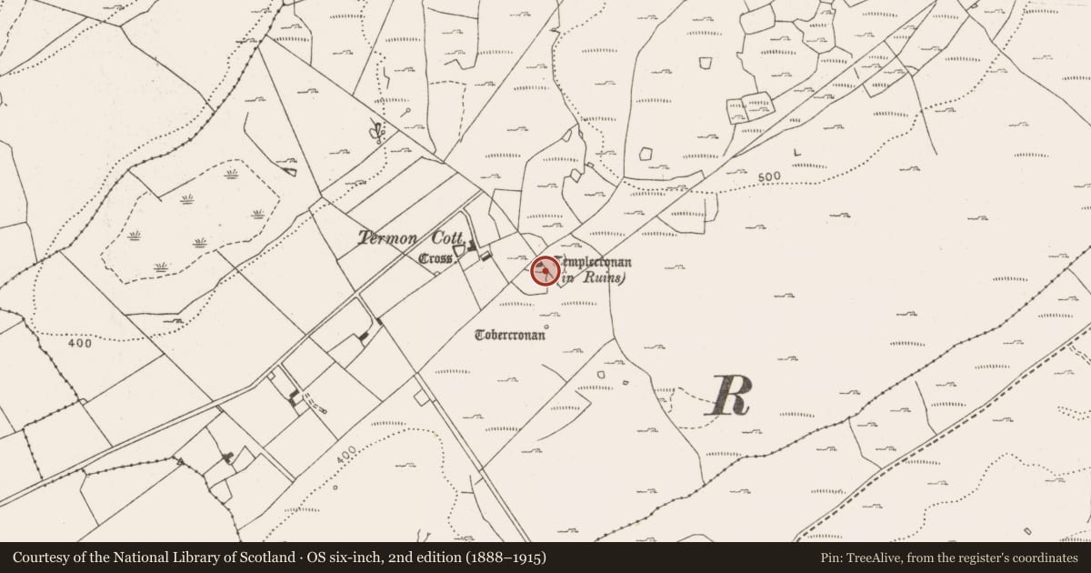 Ordnance Survey six-inch map, 2nd edition (1888–1915) covering the location of Shrine, Termon, County Clare, with a pin at the register's coordinates