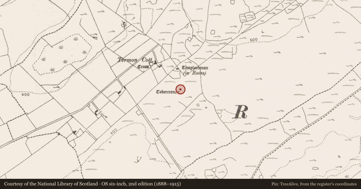 Ordnance Survey six-inch map, 2nd edition (1888–1915) covering the location of Penitential station, Termon, County Clare, with a pin at the register's coordinates