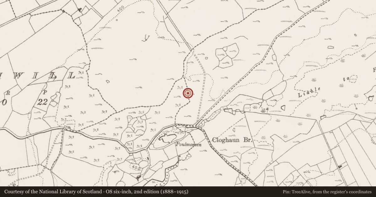 Ordnance Survey six-inch map, 2nd edition (1888–1915) covering the location of Ringfort - rath, Fahee North, Ballyconry, County Clare, with a pin at the register's coordinates