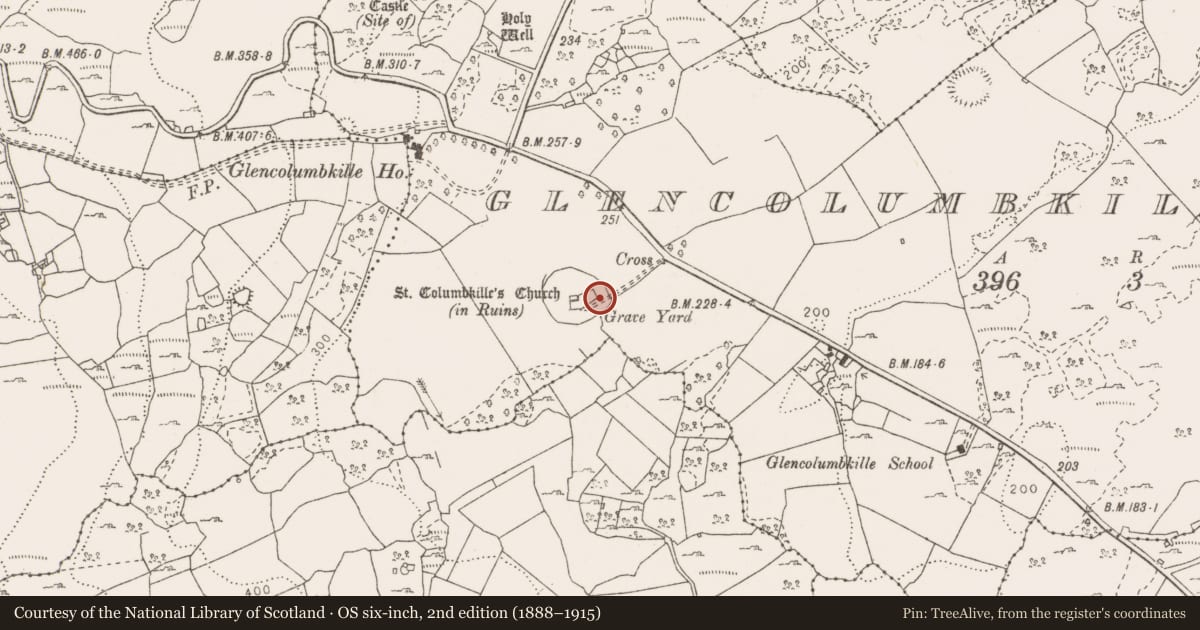 Ordnance Survey six-inch map, 2nd edition (1888–1915) covering the location of Stone head, Glencolumbkille South, County Clare, with a pin at the register's coordinates