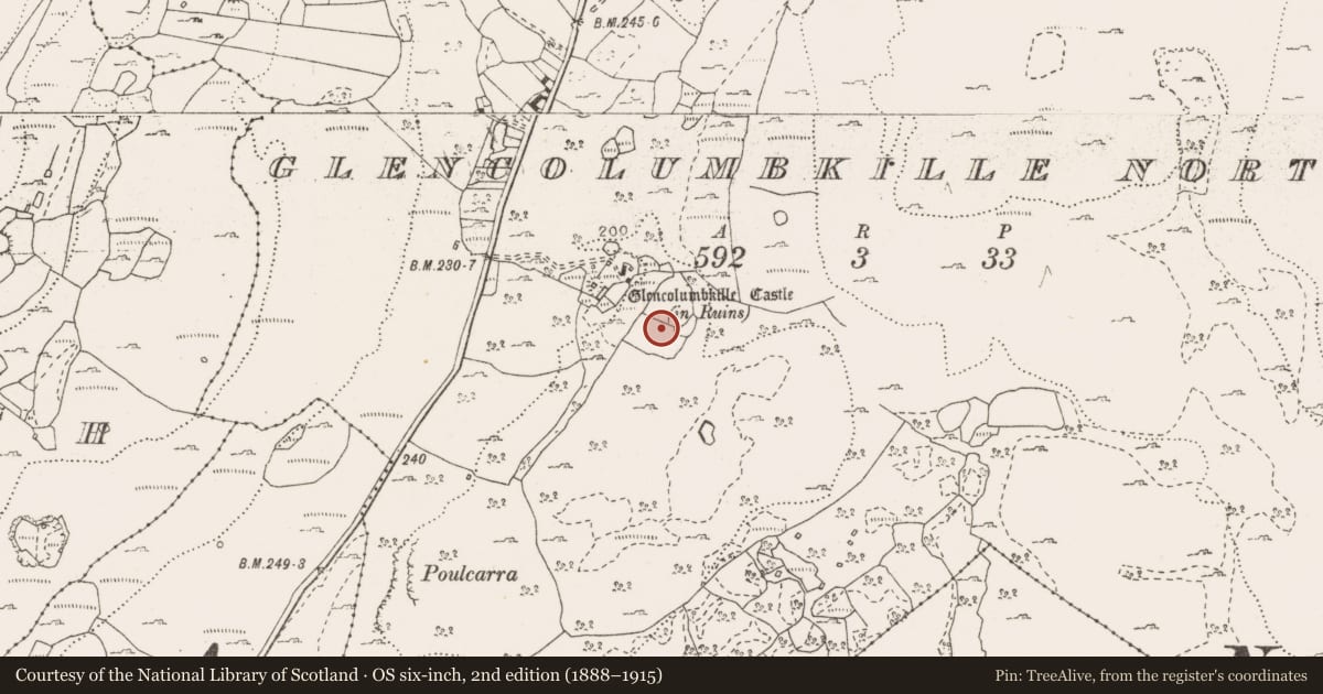 Ordnance Survey six-inch map, 2nd edition (1888–1915) covering the location of Barrow - unclassified, Glencolumbkille North, County Clare, with a pin at the register's coordinates