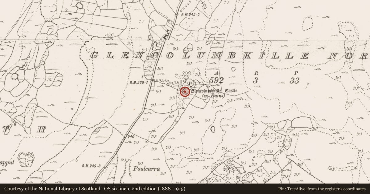 Ordnance Survey six-inch map, 2nd edition (1888–1915) covering the location of House - medieval, Glencolumbkille North, County Clare, with a pin at the register's coordinates