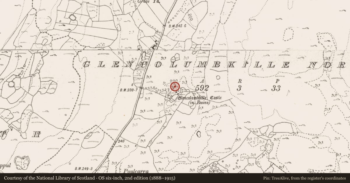 Ordnance Survey six-inch map, 2nd edition (1888–1915) covering the location of Enclosure, Glencolumbkille North, County Clare, with a pin at the register's coordinates