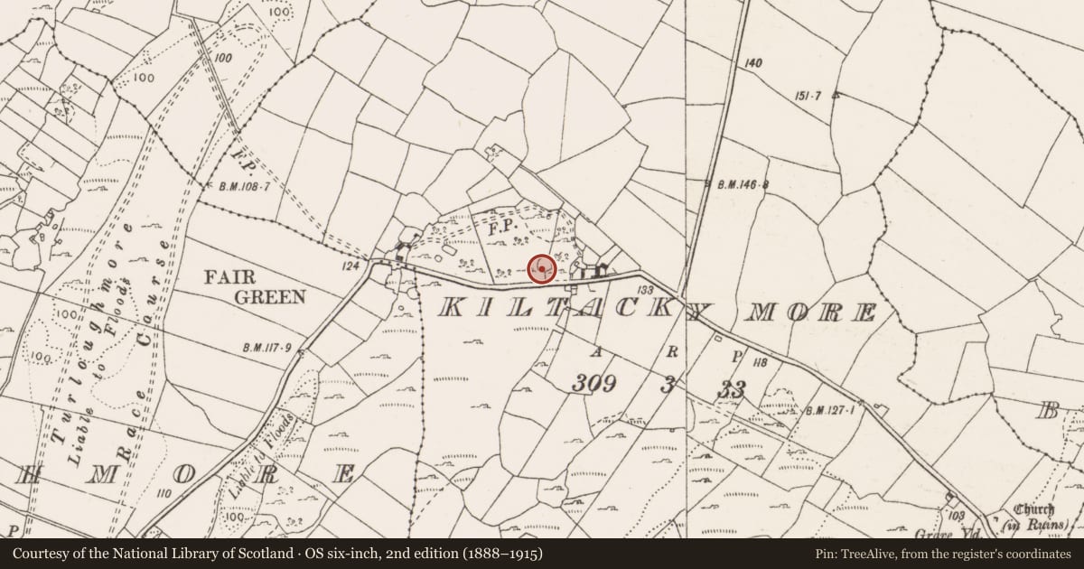 Ordnance Survey six-inch map, 2nd edition (1888–1915) covering the location of Enclosure, Kiltacky More, County Clare, with a pin at the register's coordinates