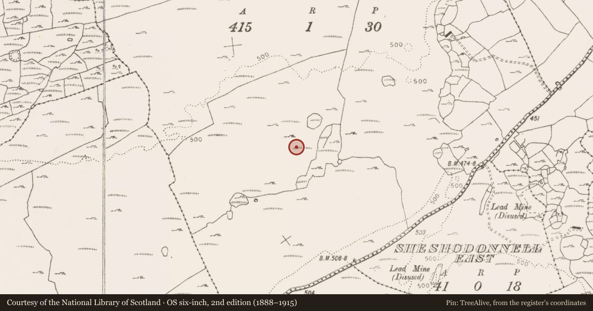 Ordnance Survey six-inch map, 2nd edition (1888–1915) covering the location of Enclosure, Commons, County Clare, with a pin at the register's coordinates
