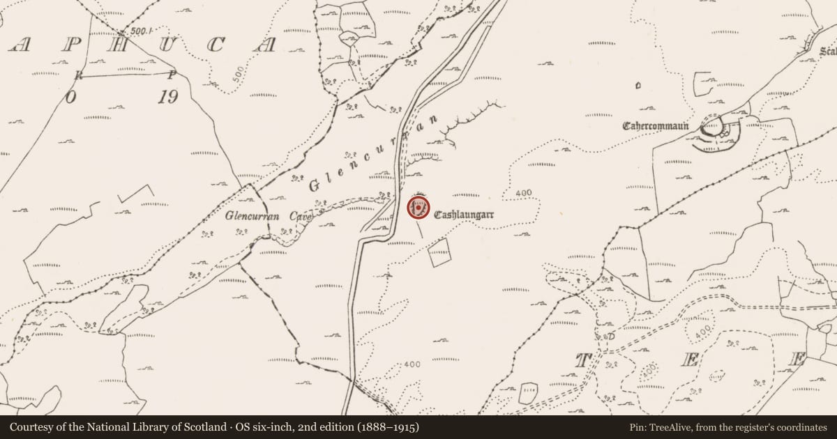 Ordnance Survey six-inch map, 2nd edition (1888–1915) covering the location of Ringfort - cashel, Tullycommon, County Clare, with a pin at the register's coordinates