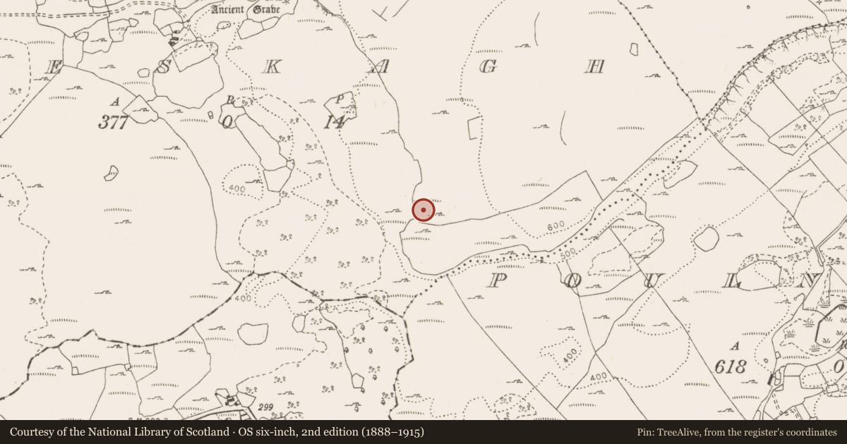 Ordnance Survey six-inch map, 2nd edition (1888–1915) covering the location of Cairn - unclassified, Teeskagh, County Clare, with a pin at the register's coordinates