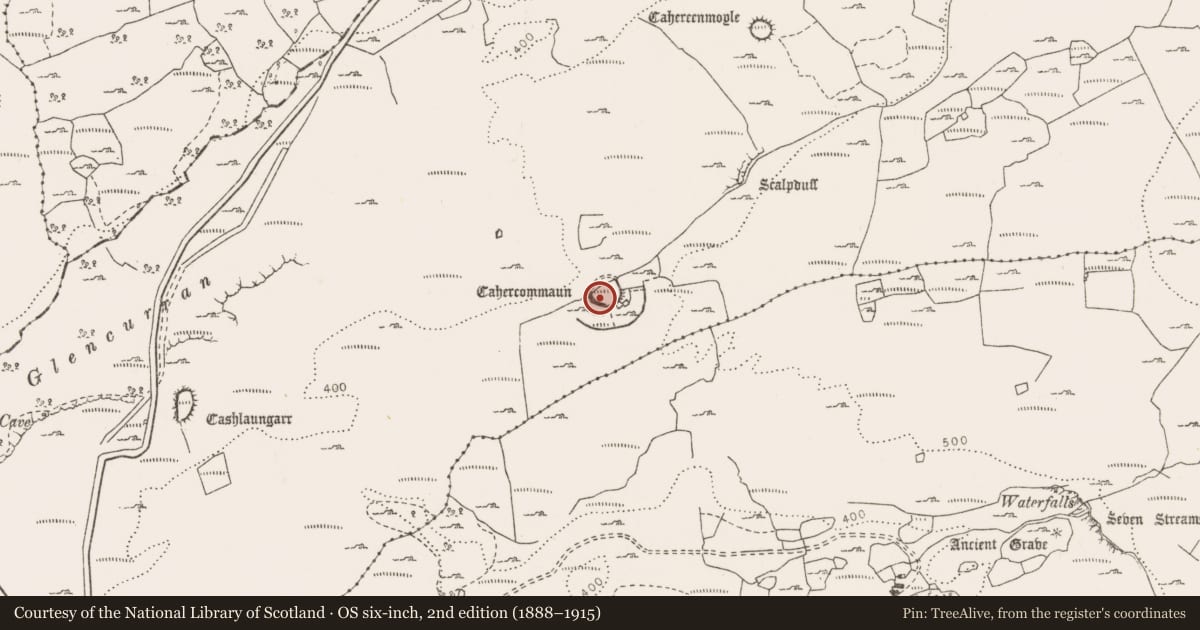 Ordnance Survey six-inch map, 2nd edition (1888–1915) covering the location of House - indeterminate date, Tullycommon, County Clare, with a pin at the register's coordinates