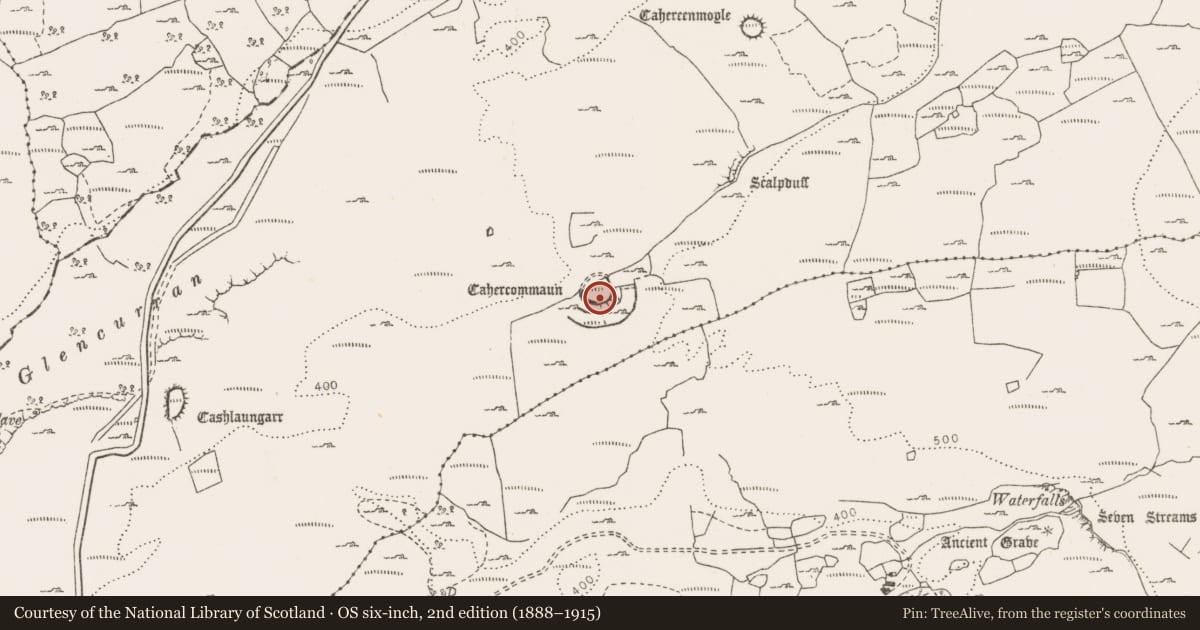Ordnance Survey six-inch map, 2nd edition (1888–1915) covering the location of House - indeterminate date, Tullycommon, County Clare, with a pin at the register's coordinates