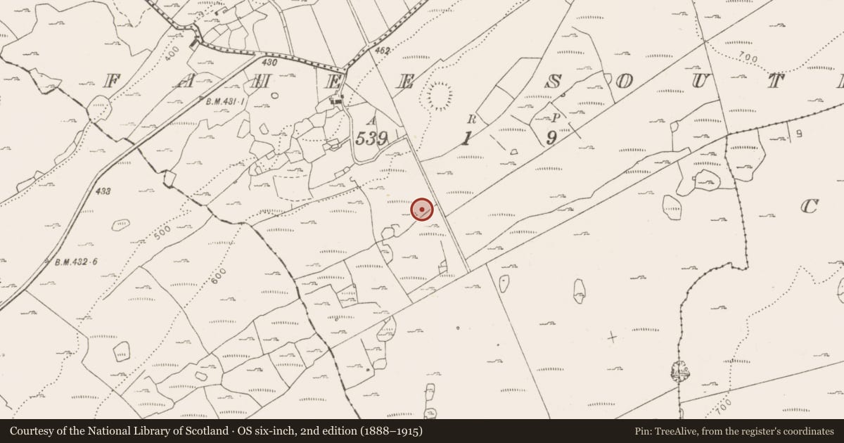 Ordnance Survey six-inch map, 2nd edition (1888–1915) covering the location of Hut site, Fahee South, County Clare, with a pin at the register's coordinates