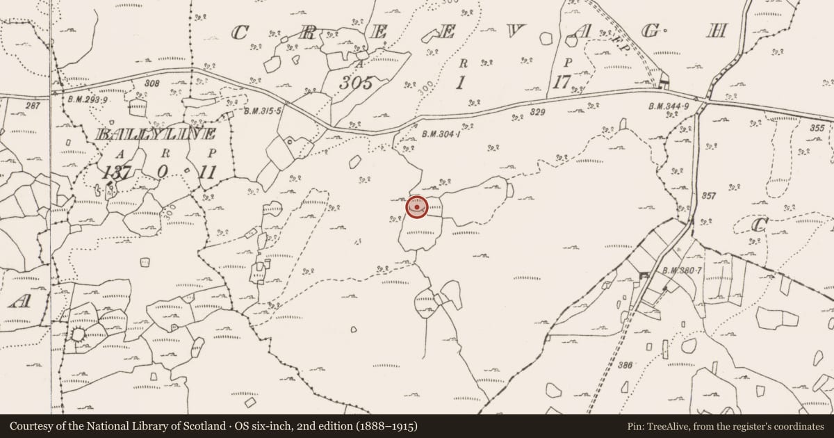 Ordnance Survey six-inch map, 2nd edition (1888–1915) covering the location of Ringfort - cashel, Creevagh, County Clare, with a pin at the register's coordinates