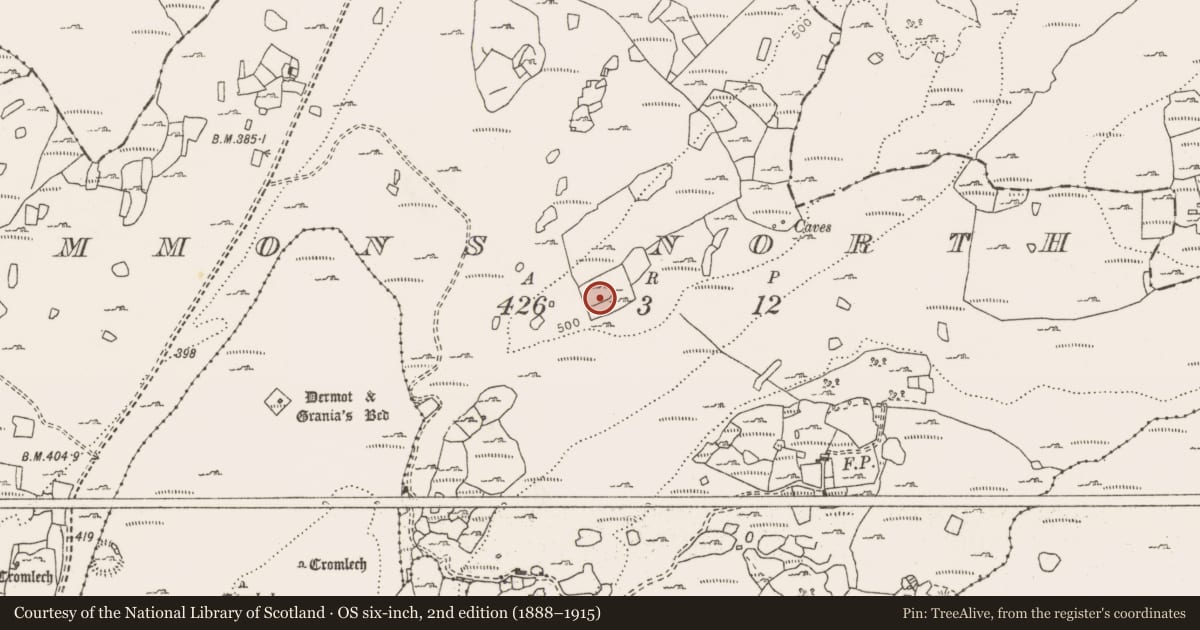 Ordnance Survey six-inch map, 2nd edition (1888–1915) covering the location of Enclosure, Commons North, County Clare, with a pin at the register's coordinates