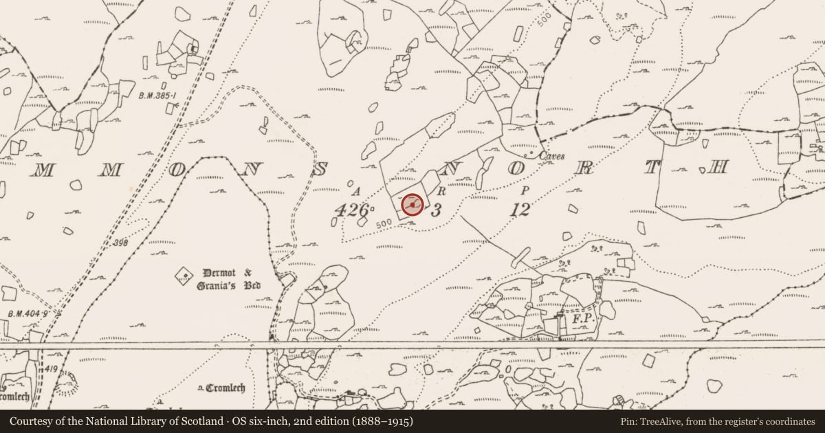 Ordnance Survey six-inch map, 2nd edition (1888–1915) covering the location of Souterrain, Commons North, County Clare, with a pin at the register's coordinates
