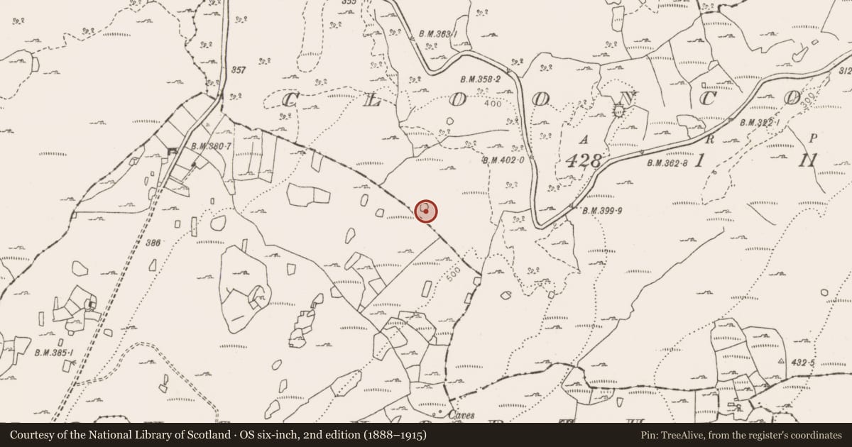 Ordnance Survey six-inch map, 2nd edition (1888–1915) covering the location of Enclosure, Clooncoose, County Clare, with a pin at the register's coordinates