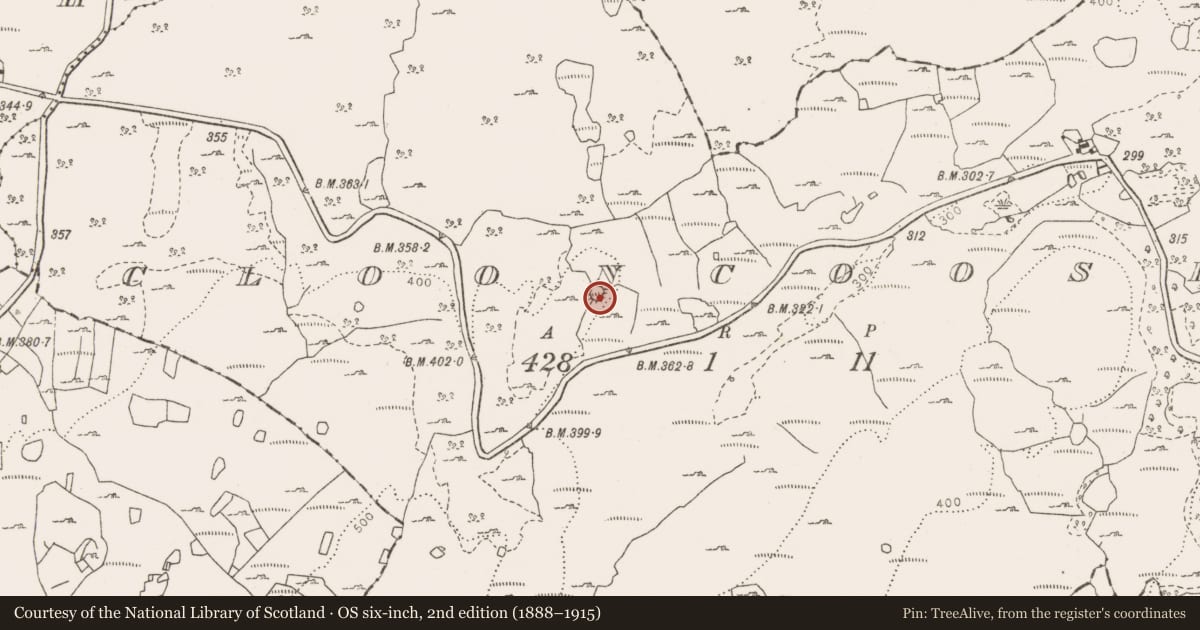 Ordnance Survey six-inch map, 2nd edition (1888–1915) covering the location of Ringfort - cashel, Clooncoose, County Clare, with a pin at the register's coordinates