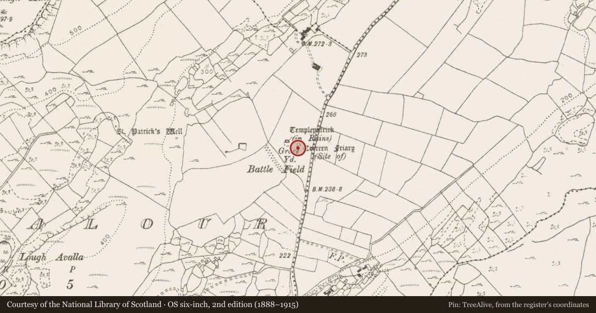 Ordnance Survey six-inch map, 2nd edition (1888–1915) covering the location of Religious house - unclassified, Poulnalour, County Clare, with a pin at the register's coordinates