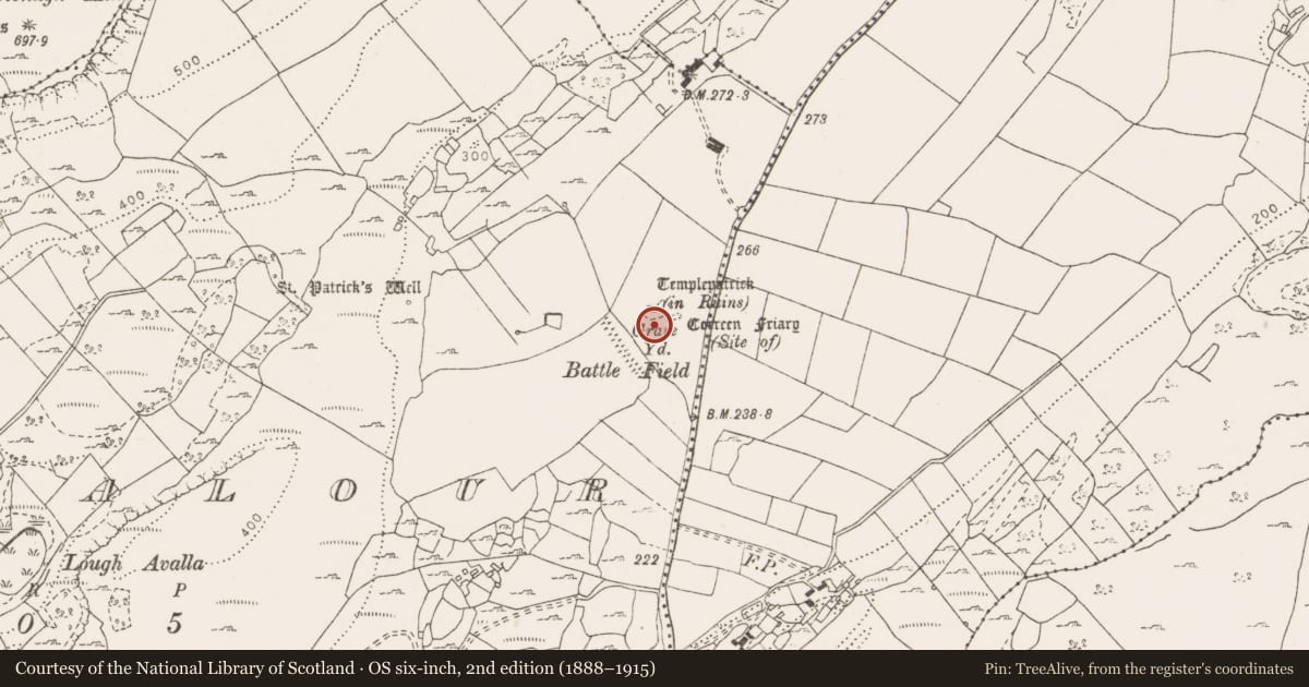 Ordnance Survey six-inch map, 2nd edition (1888–1915) covering the location of Holed stone, Poulnalour, County Clare, with a pin at the register's coordinates