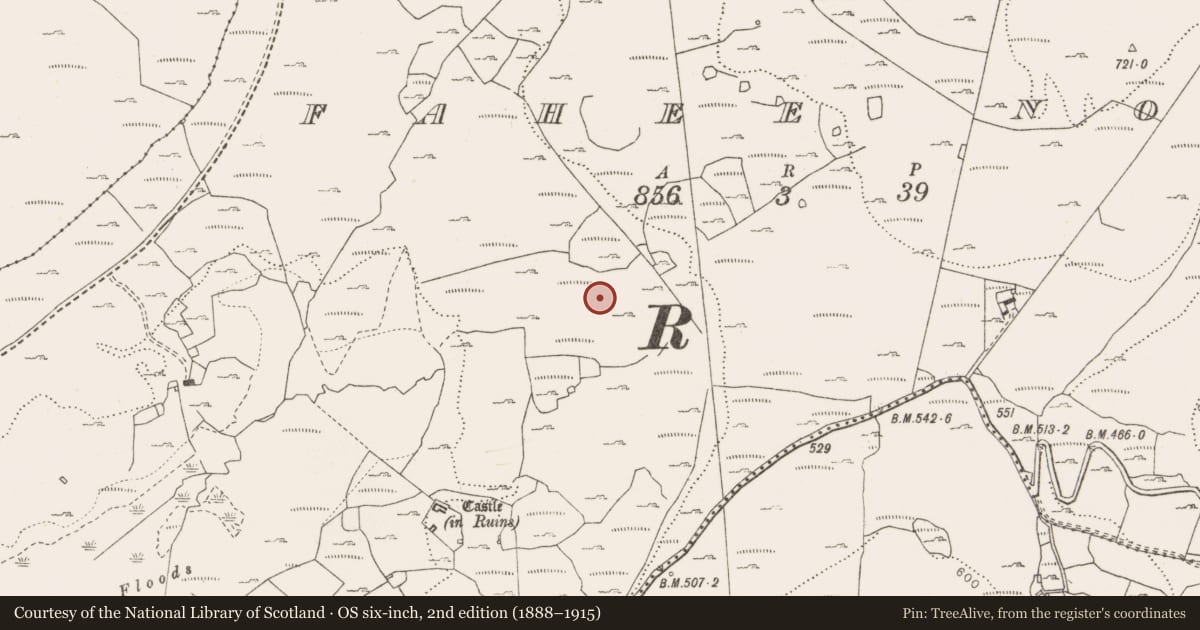 Ordnance Survey six-inch map, 2nd edition (1888–1915) covering the location of Fulacht fia, Fahee North, County Clare, with a pin at the register's coordinates