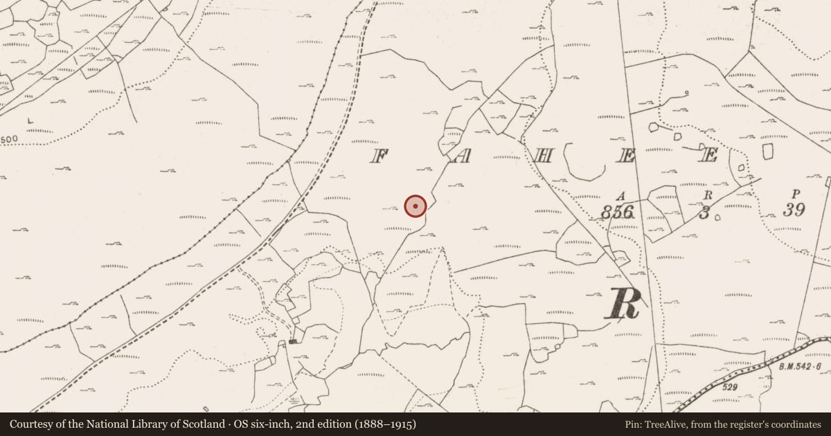 Ordnance Survey six-inch map, 2nd edition (1888–1915) covering the location of Fulacht fia, Fahee North, County Clare, with a pin at the register's coordinates