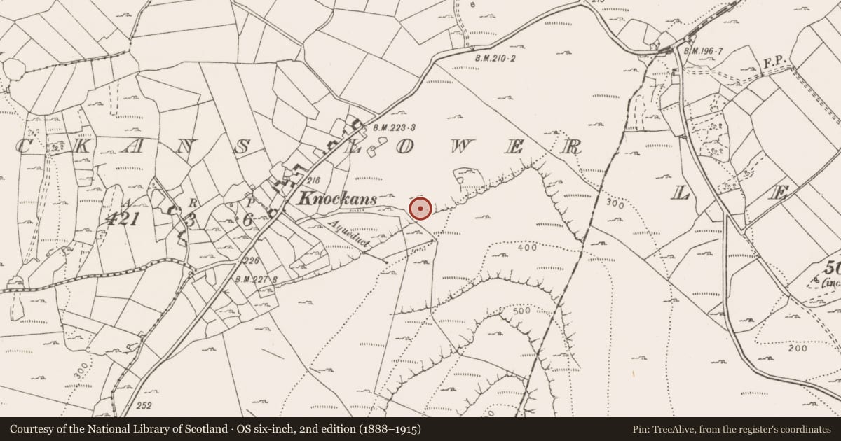 Ordnance Survey six-inch map, 2nd edition (1888–1915) covering the location of Fulacht fia, Knockans Lower, County Clare, with a pin at the register's coordinates