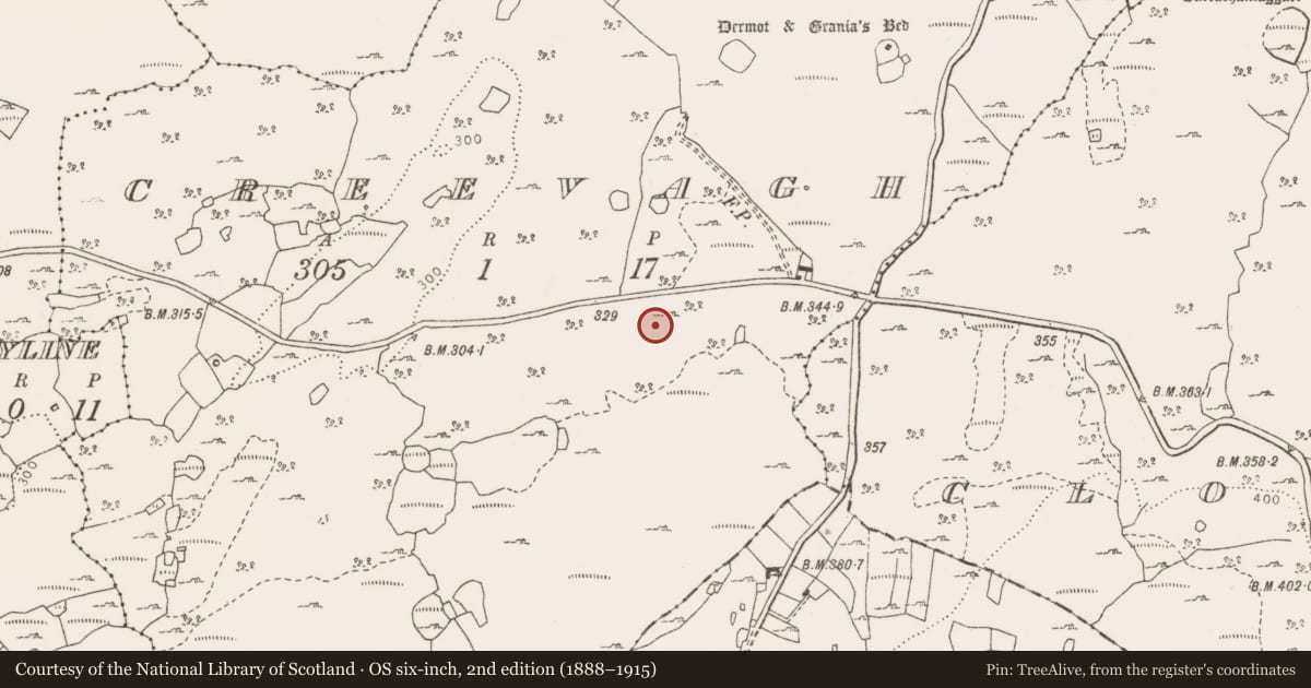 Ordnance Survey six-inch map, 2nd edition (1888–1915) covering the location of Quarry, Creevagh, County Clare, with a pin at the register's coordinates