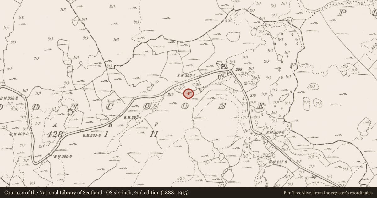 Ordnance Survey six-inch map, 2nd edition (1888–1915) covering the location of Fulacht fia, Clooncoose, County Clare, with a pin at the register's coordinates