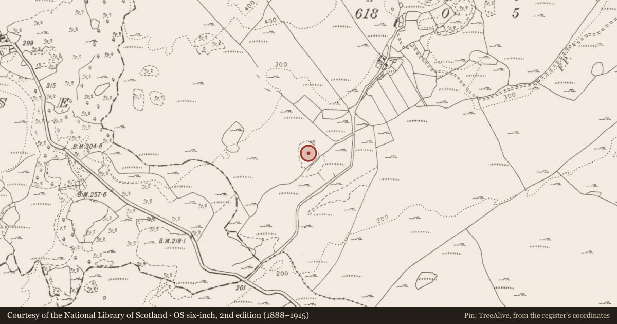 Ordnance Survey six-inch map, 2nd edition (1888–1915) covering the location of Fulacht fia, Poulnalour, County Clare, with a pin at the register's coordinates