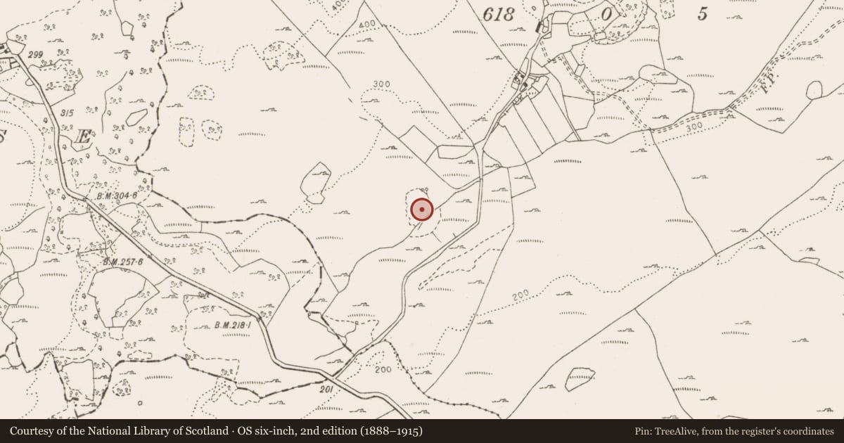 Ordnance Survey six-inch map, 2nd edition (1888–1915) covering the location of Fulacht fia, Poulnalour, County Clare, with a pin at the register's coordinates